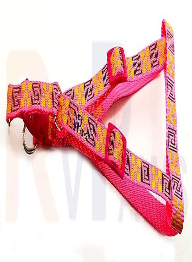 Pups&Pets Nylon 15MM Pet Adjustable Soft Nylon Dog Printed Harness and Leash Set Suitable for Puppies, Cats and Kitten Outdoor Walking - Small (Pink) - Image 2